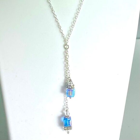 AIC# Sterling & Ice Blue Crystal Necklace - Picture 1 of 11